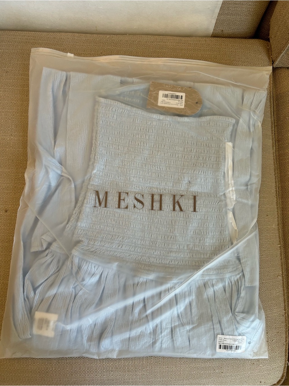 NWT Meshki Maureen Cotton Shirring Maxi Dress Gown Powder Blue Cocktail - Picture 6 of 8